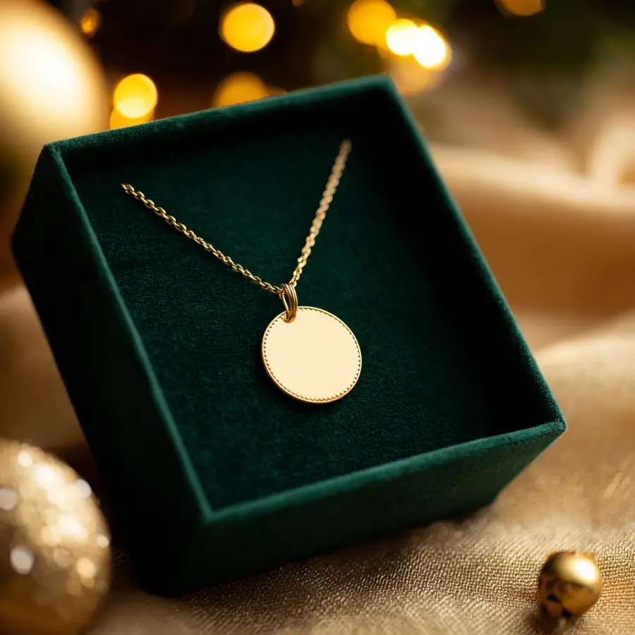 Pendentif en or massif 18 carats dans son écrin en velours vert
